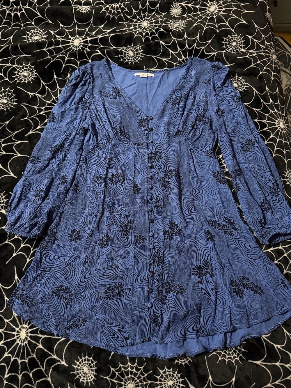 O'Neill Blue Mini Dress with Black Floral Print